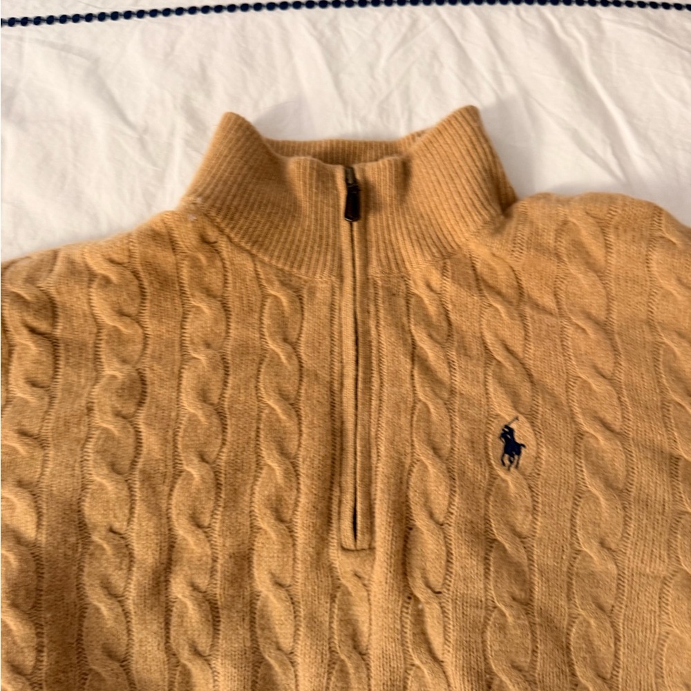 Polo Ralph Lauren Men’s Wool and Cashmere Cable-Knit Half-Zip Sweater in Beige - Picture 5 of 7